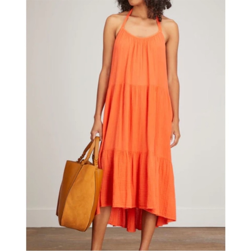Xirena Cotton Gauze Halter Midi Dress Reagen Dress Size‎ XS in Tigerlily Orange